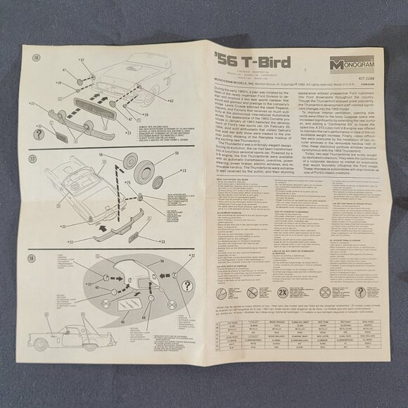 Monogram '56 T-Bird 1:24 Scale Ford Thunderbird Model Kit 2289 Vintage 1982 NEW - Picture 9 of 9